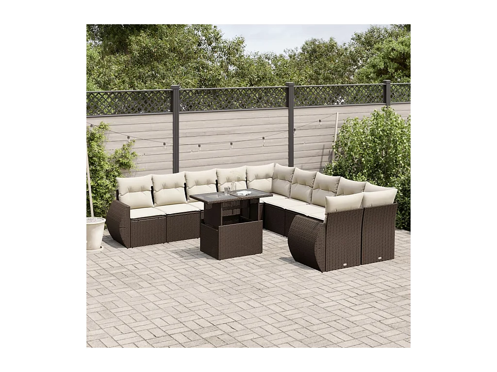 11-delige Loungeset met kussens poly rattan bruin