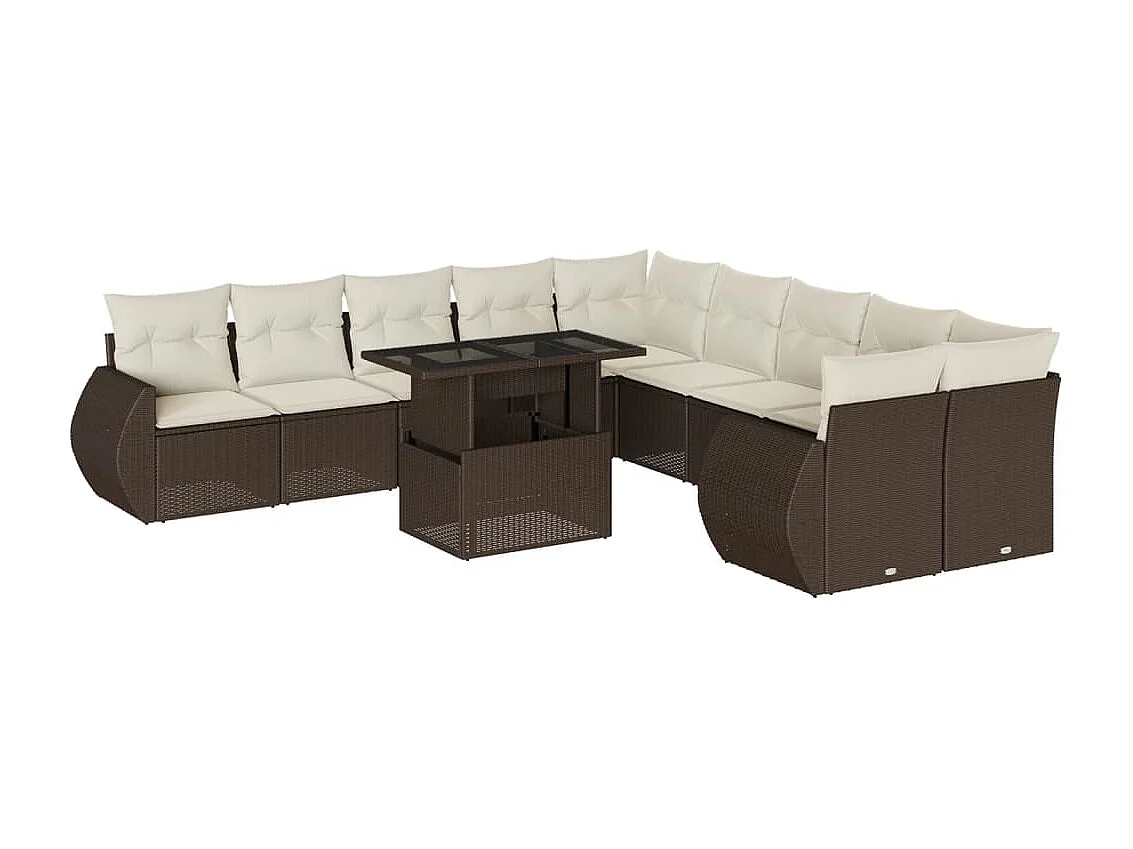 Set de sofás de jardín 11 piezas cojines ratán sintético marrón