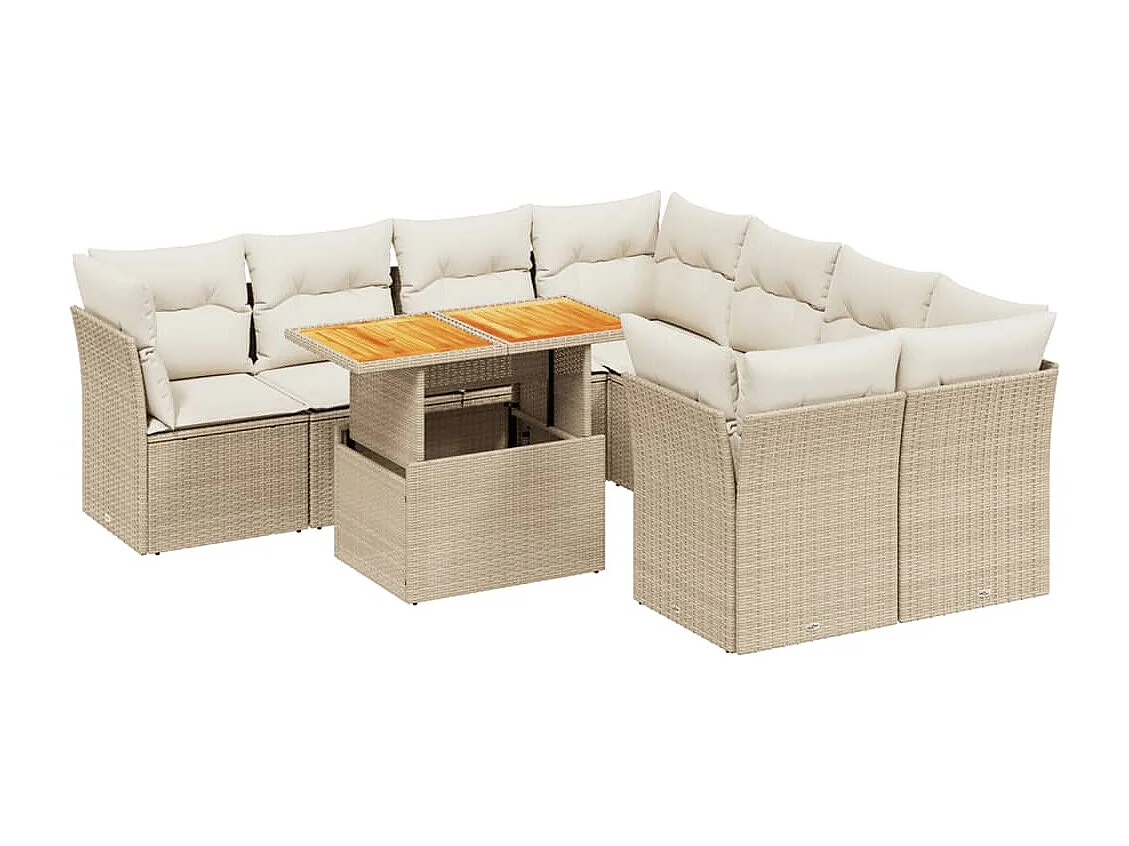 Salon de jardin avec coussins 9 pièces beige résine tressée