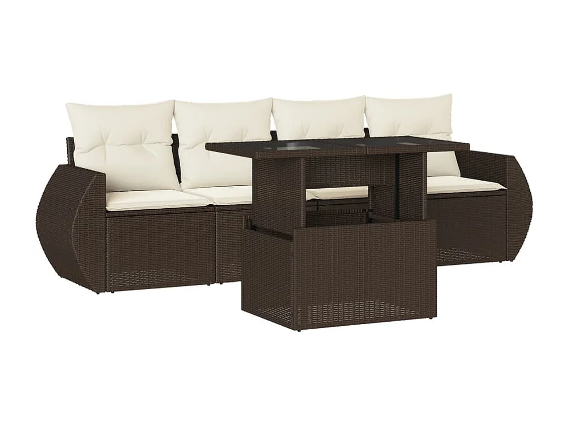 Salon de jardin avec coussins 5 pièces marron résine tressée