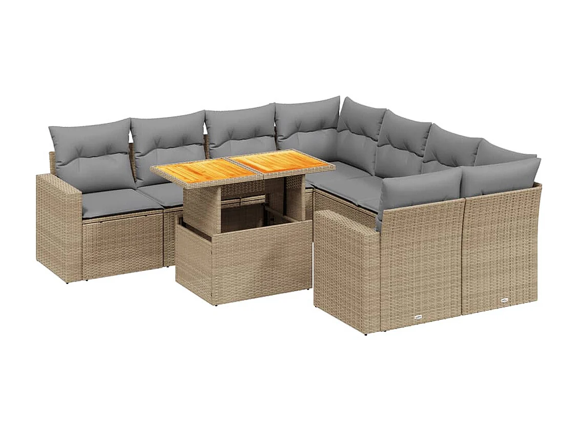Salon de jardin avec coussins 9 pièces beige résine tressée