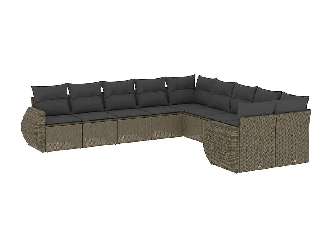 Salon de jardin avec coussins 10 pièces gris clair résine tressée