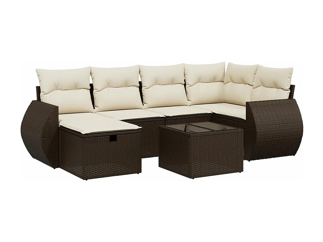 7-delige Loungeset met kussens poly rattan bruin
