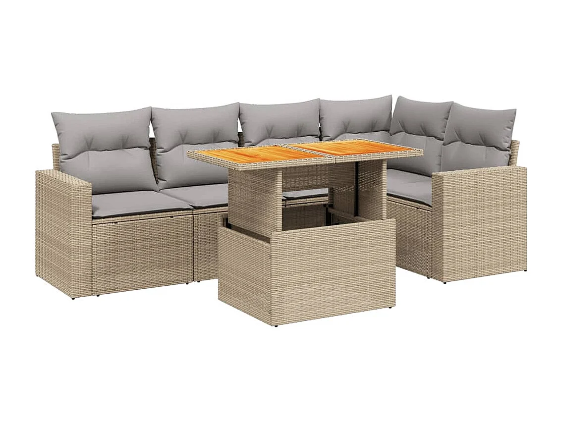 Salon de jardin avec coussins 6 pièces beige résine tressée