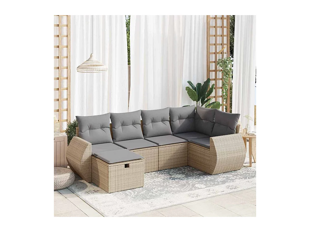 6 peças conjunto de sofás para jardim com almofadões vime PE bege