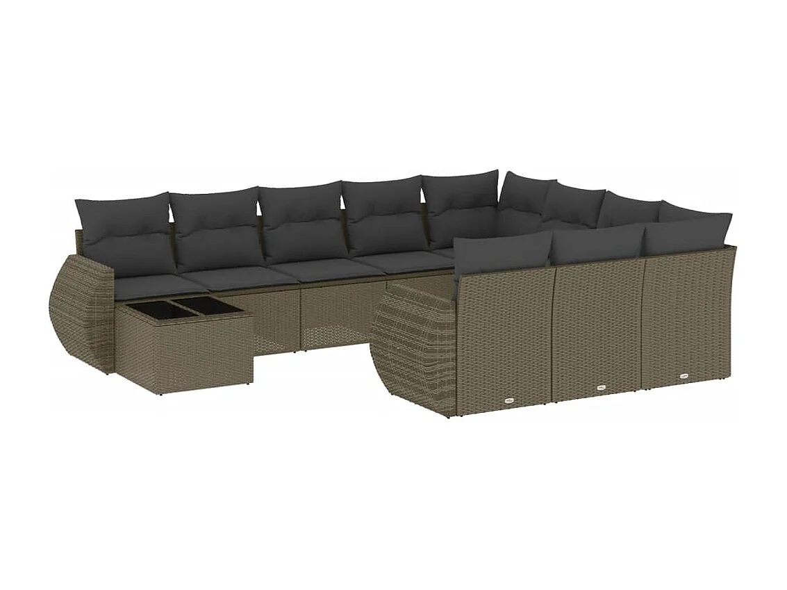 Set de sofás de jardín 11 piezas y cojines ratán sintético gris