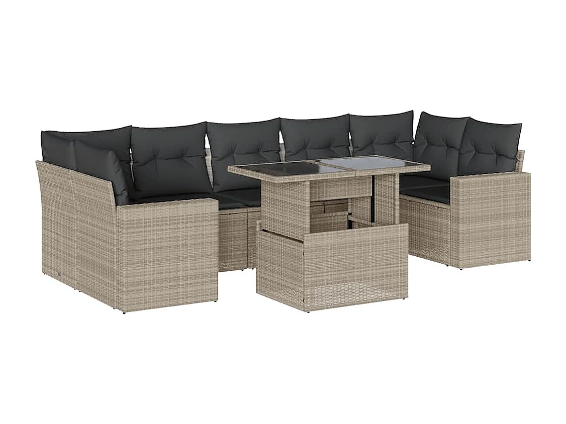 8-delige Loungeset met kussens poly rattan lichtgrijs