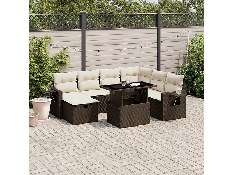 8-delige Loungeset met kussens poly rattan bruin