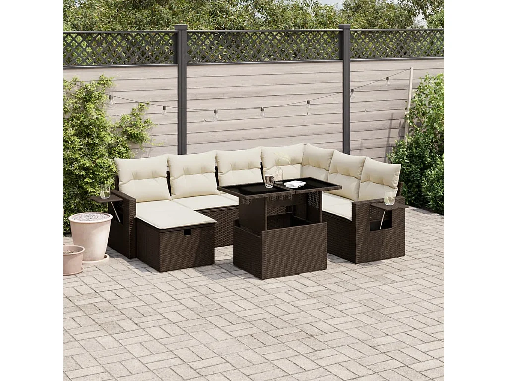 8-delige Loungeset met kussens poly rattan bruin