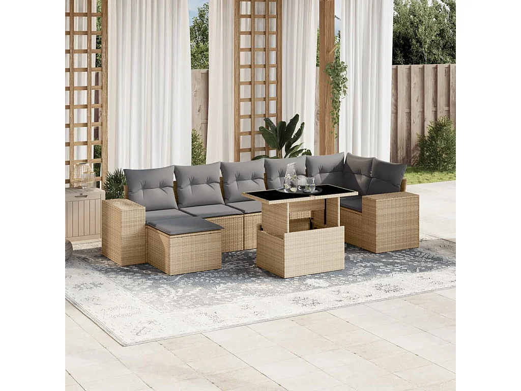 Salon de jardin avec coussins 8 pièces beige résine tressée
