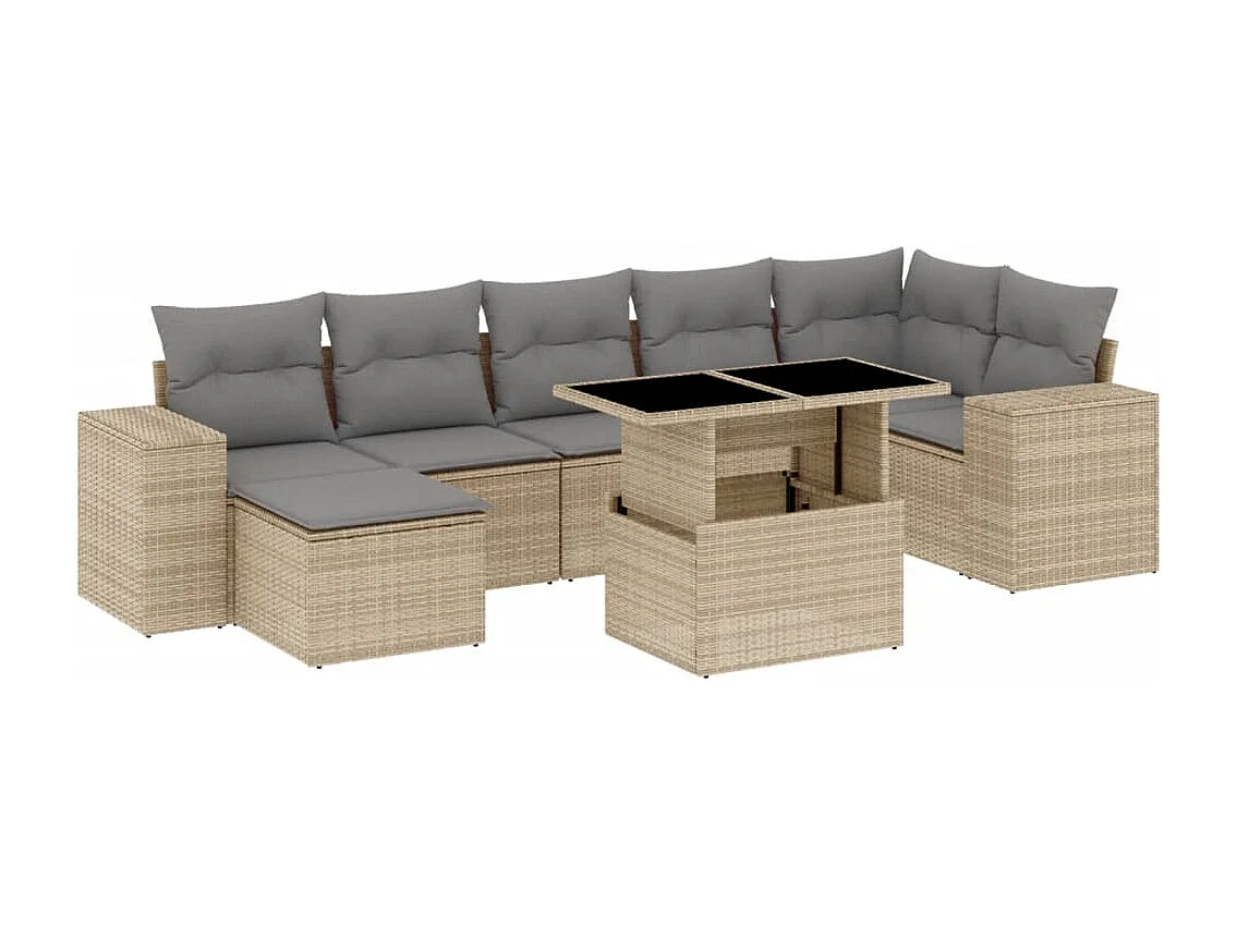 Salon de jardin avec coussins 8 pièces beige résine tressée