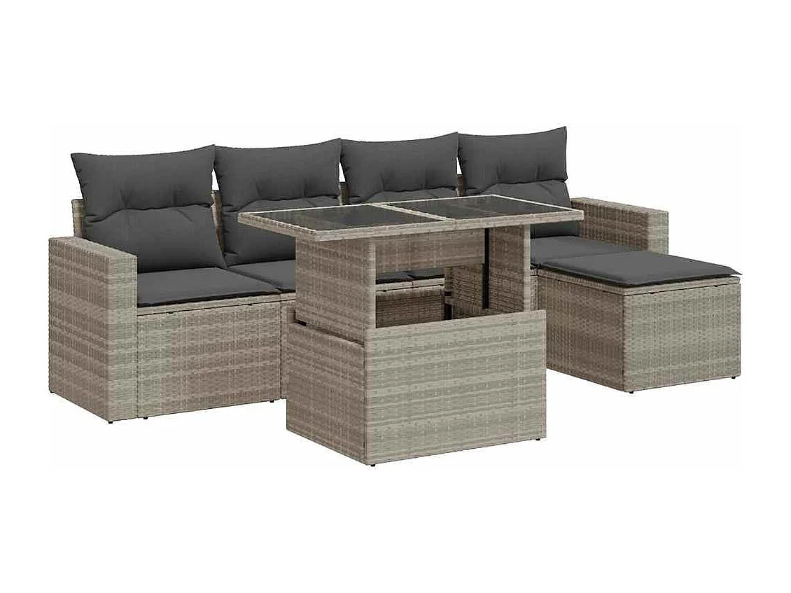 6-delige Loungeset met kussens poly rattan lichtgrijs