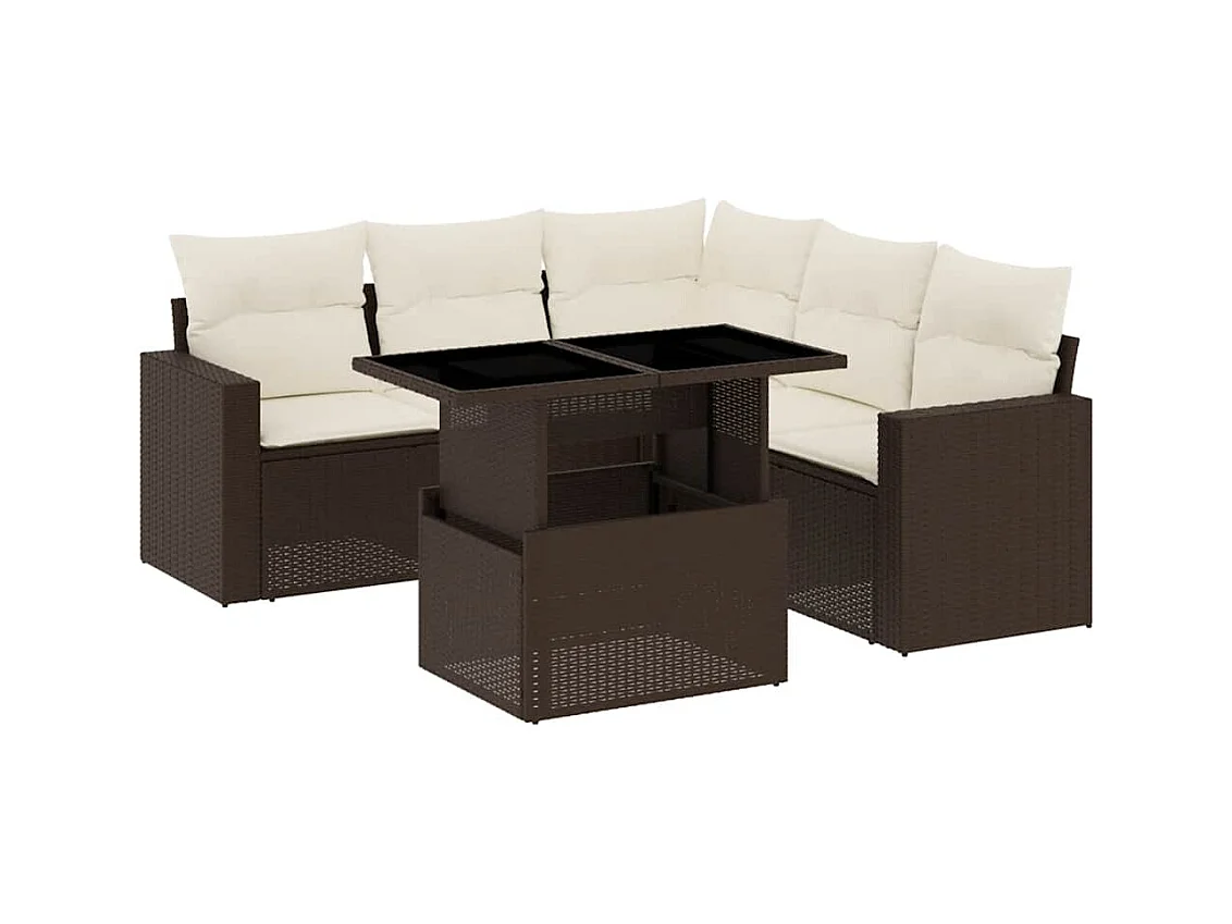 Salon de jardin avec coussins 6 pièces marron résine tressée