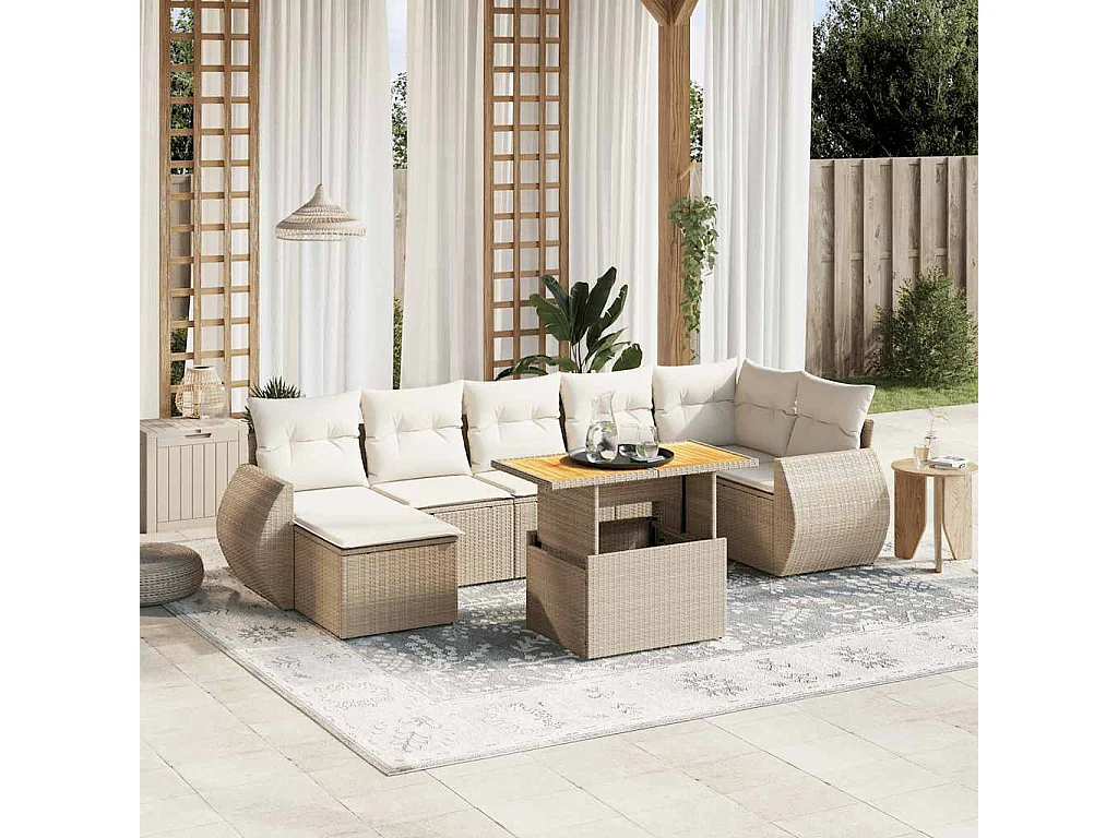 Juego de sofás de jardín con cojines beige 8 piezas ratán PE