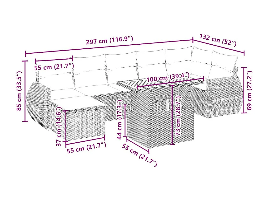 Juego de sofás de jardín con cojines beige 8 piezas ratán PE