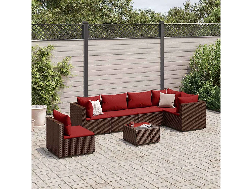 Salon de jardin avec coussins 7 pièces marron résine tressée