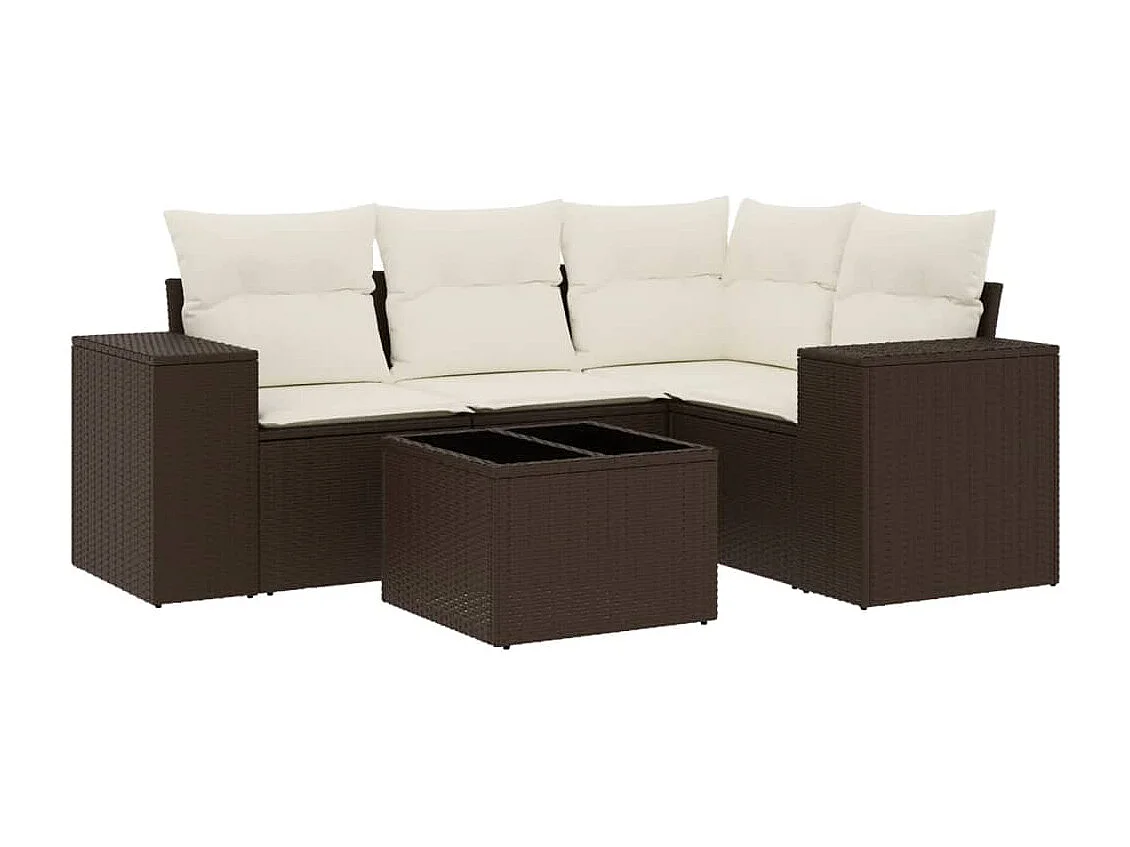 Salon de jardin avec coussins 5 pièces marron résine tressée