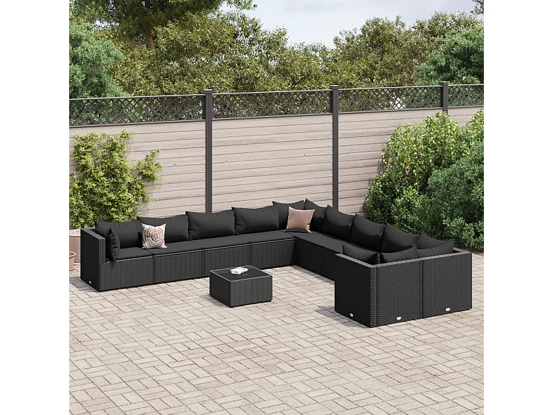 11 peças conjunto sofás de jardim com almofadões vime PE preto