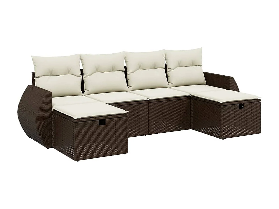 Set sofás de jardín 6 piezas y cojines ratán sintético marrón