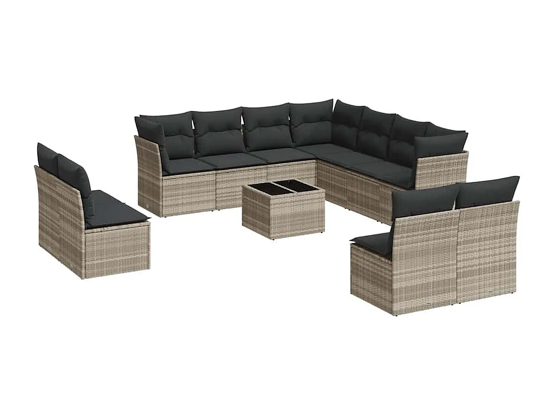 12-delige Loungeset met kussens poly rattan lichtgrijs
