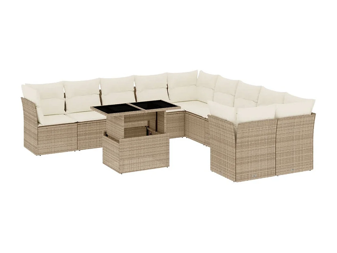 11-delige Tuinset met kussens poly rattan beige