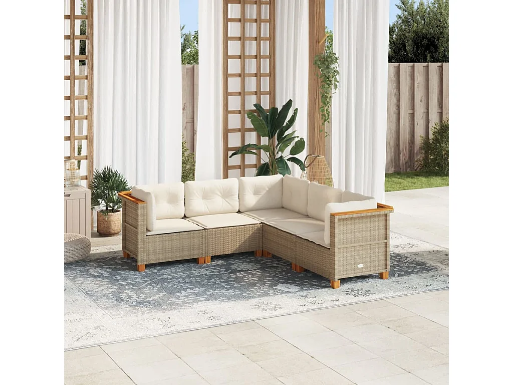 Salon de jardin avec coussins 5 pièces beige résine tressée