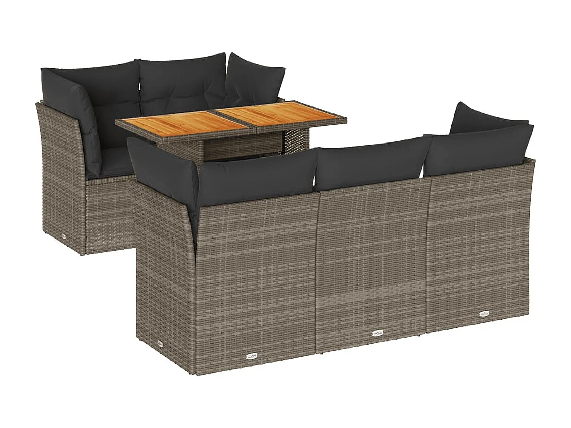 6-delige Loungeset met kussens poly rattan grijs