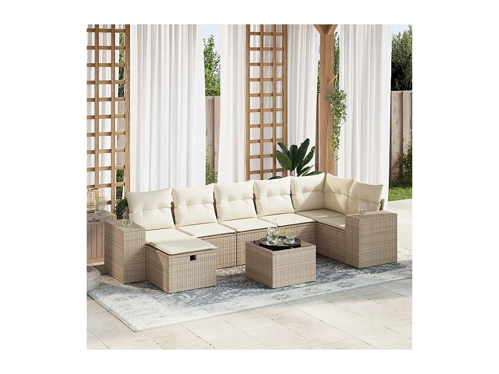 8-delige Loungeset met kussens poly rattan beige
