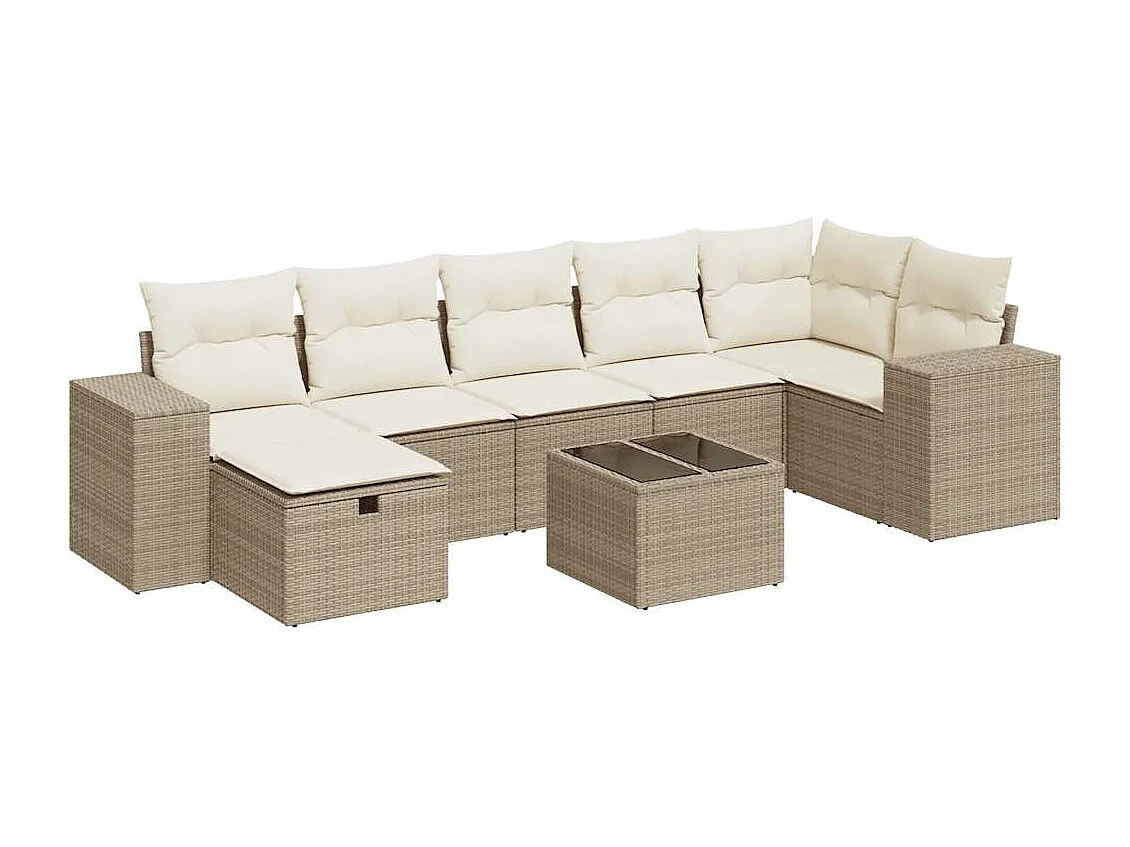 Set de sofás de jardín y cojines 8 piezas ratán sintético beige