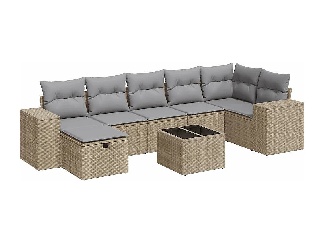 Salon de jardin avec coussins 8 pièces beige résine tressée