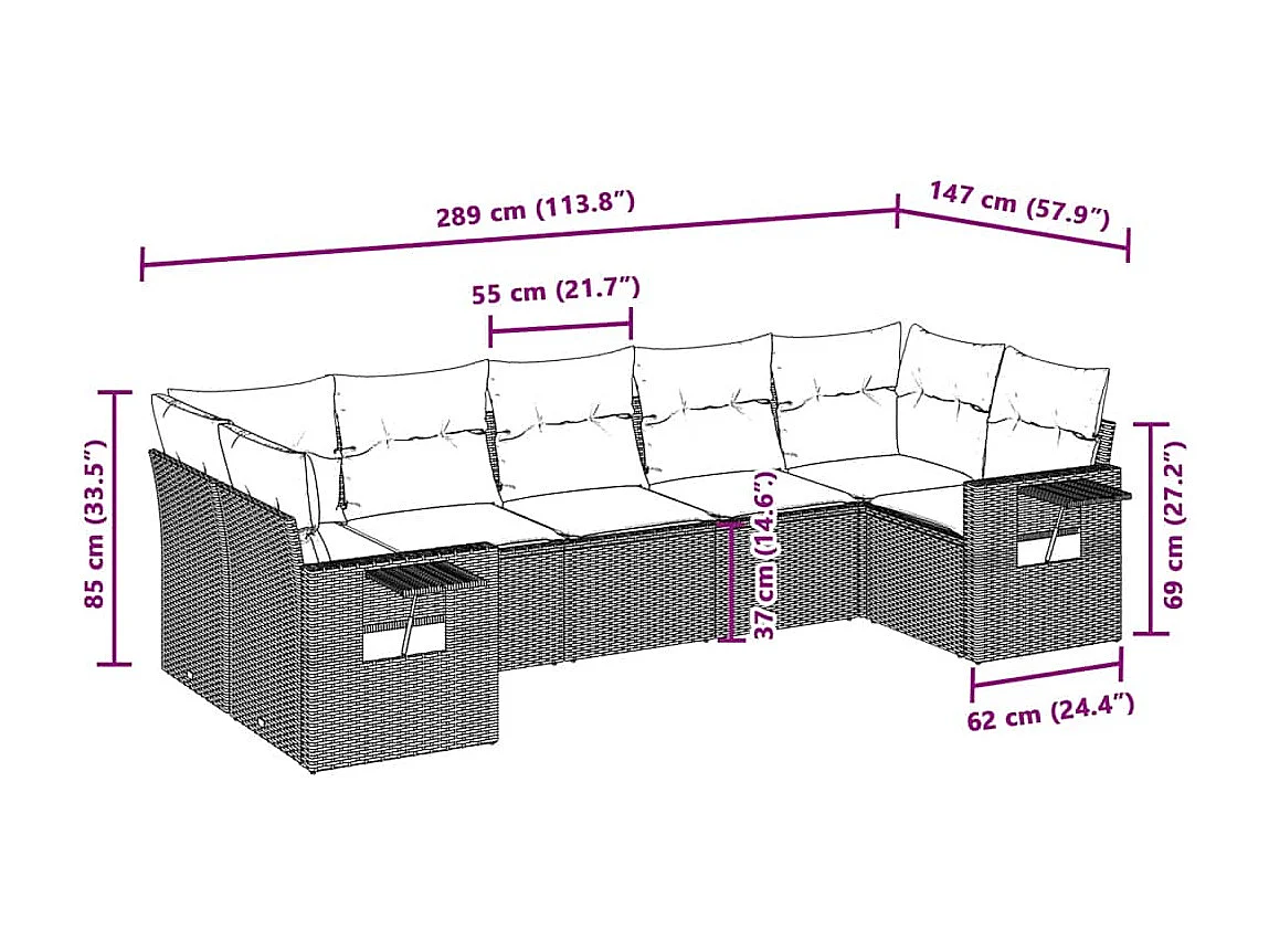 Salon de jardin avec coussins 7 pièces gris clair résine tressée