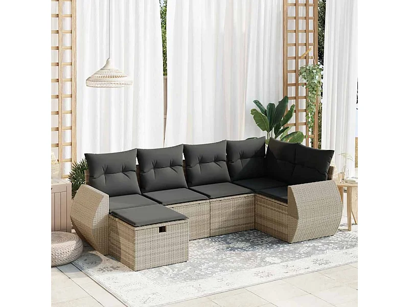 6-delige Loungeset met kussens poly rattan lichtgrijs