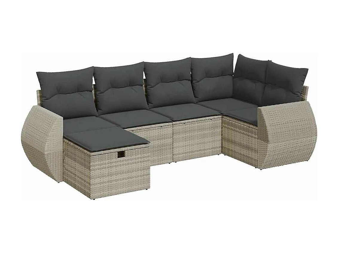 Salon de jardin 6 pièces avec coussins gris clair résine tressée