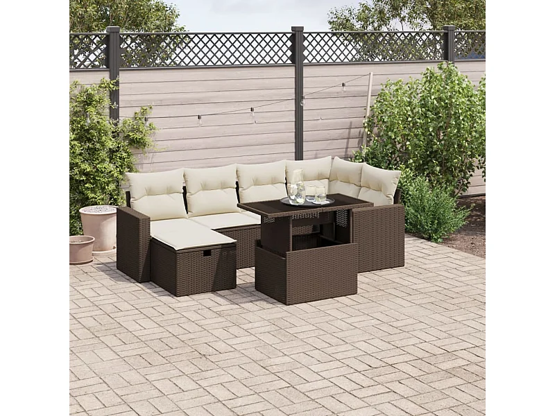 Salon de jardin avec coussins 7 pièces marron résine tressée