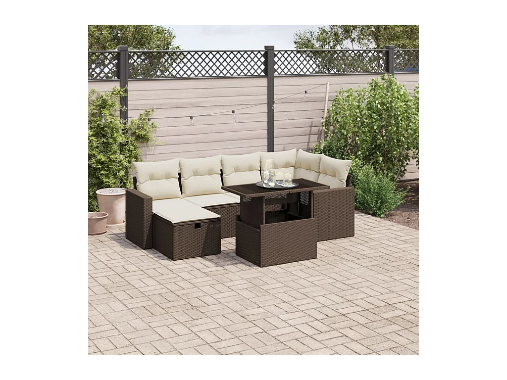 Salon de jardin avec coussins 7 pièces marron résine tressée