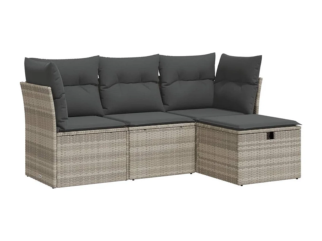 Salon de jardin 4 pièces avec coussins gris clair résine tressée