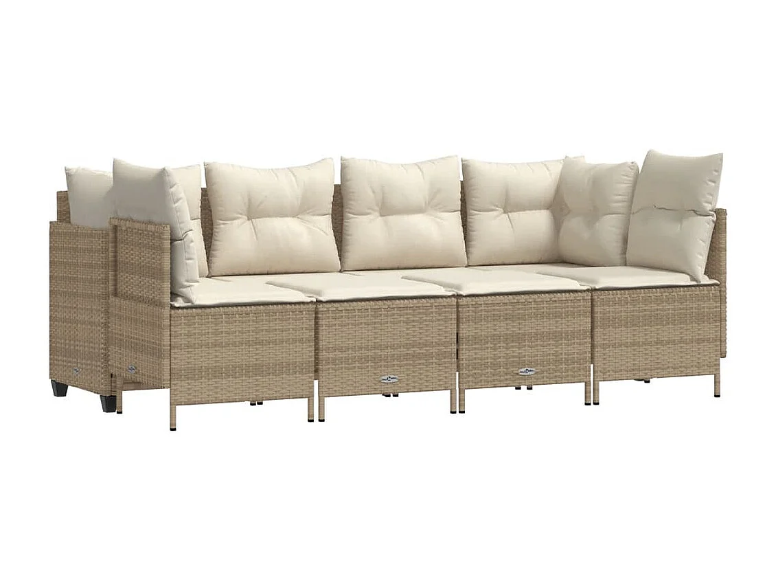 Salon de jardin avec coussins 5 pièces beige résine tressée