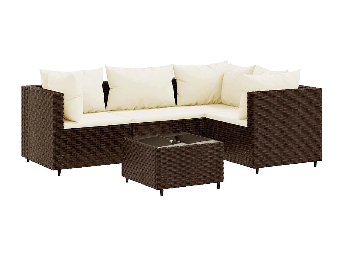 Set muebles de jardín 5 piezas y cojines ratán sintético marrón