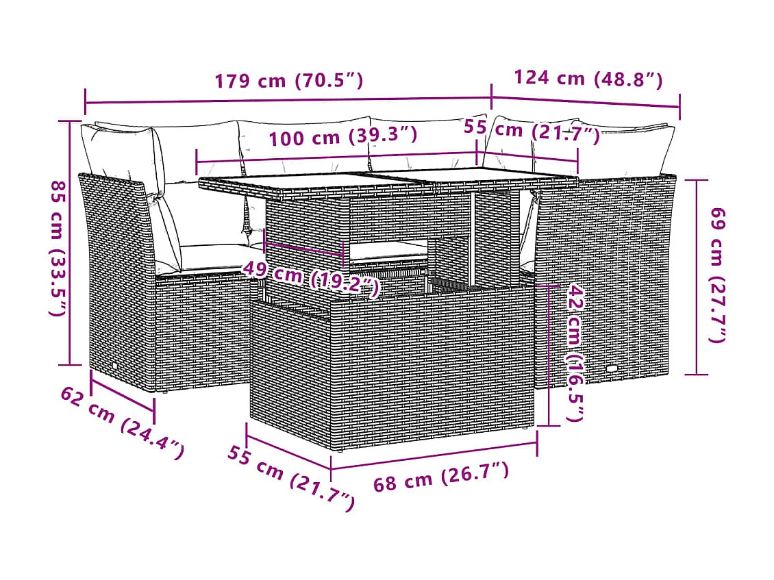 Salon de jardin avec coussins 5 pièces beige résine tressée