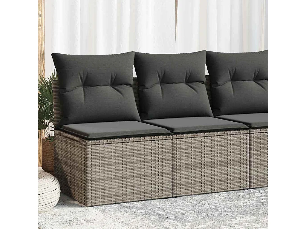 Salon de jardin 4 pièces avec coussins gris résine tressée acacia