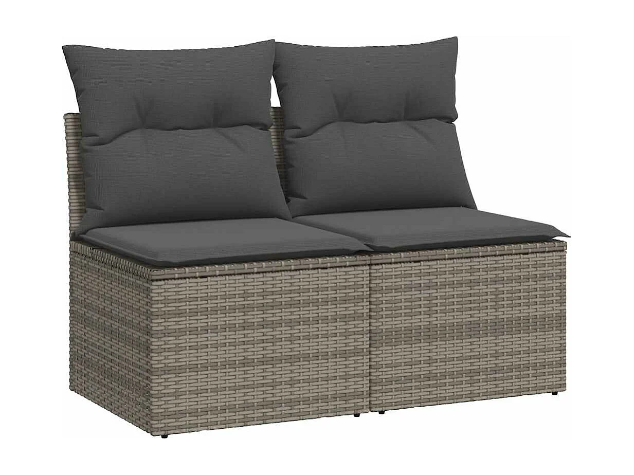 Salon de jardin 4 pièces avec coussins gris résine tressée acacia