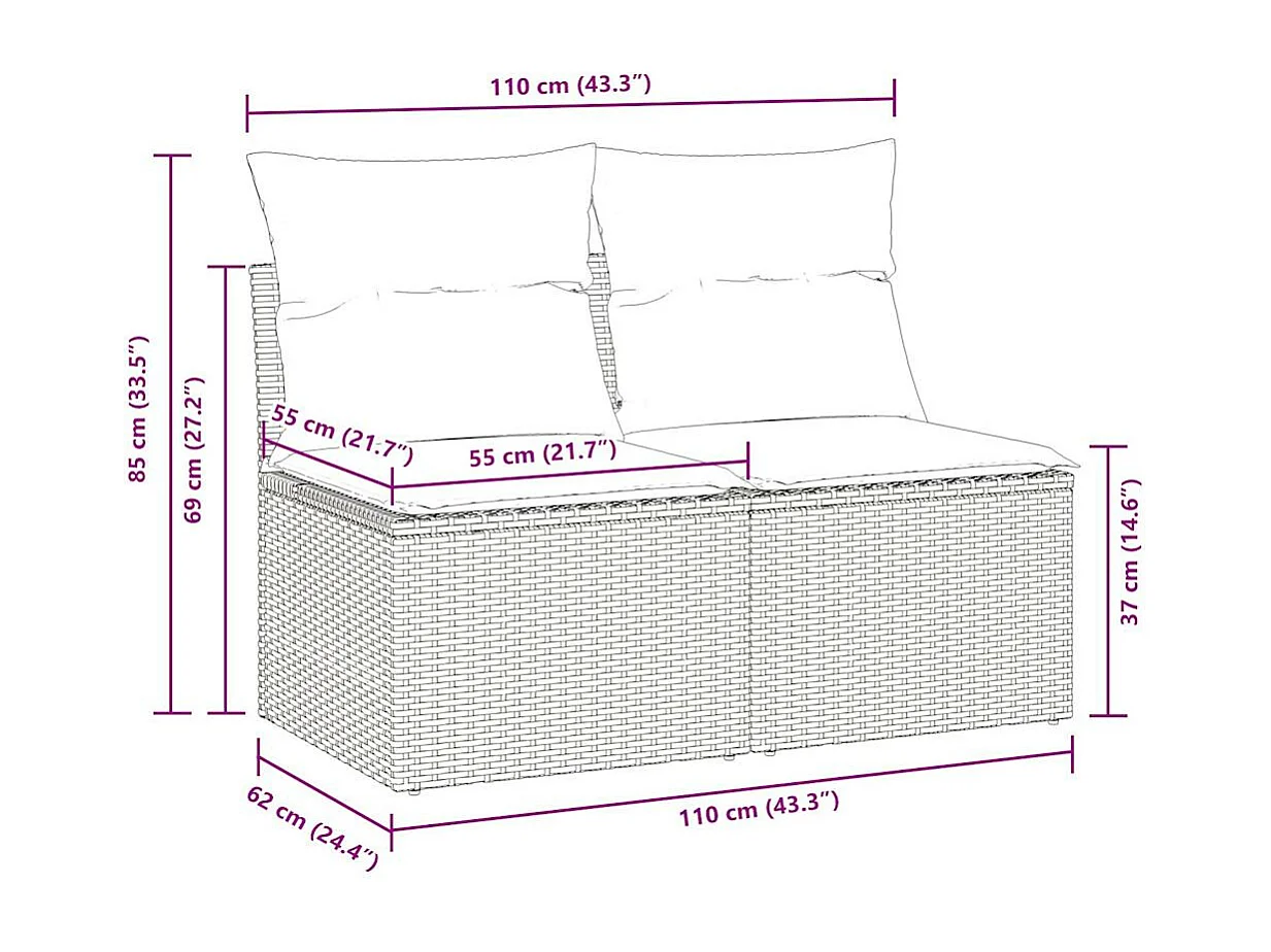 Salon de jardin 4 pièces avec coussins gris résine tressée acacia