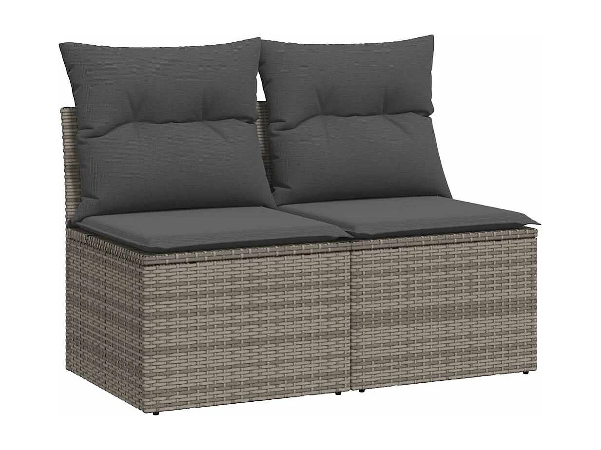 Salon de jardin 2 pièces avec coussins gris résine tressée acacia