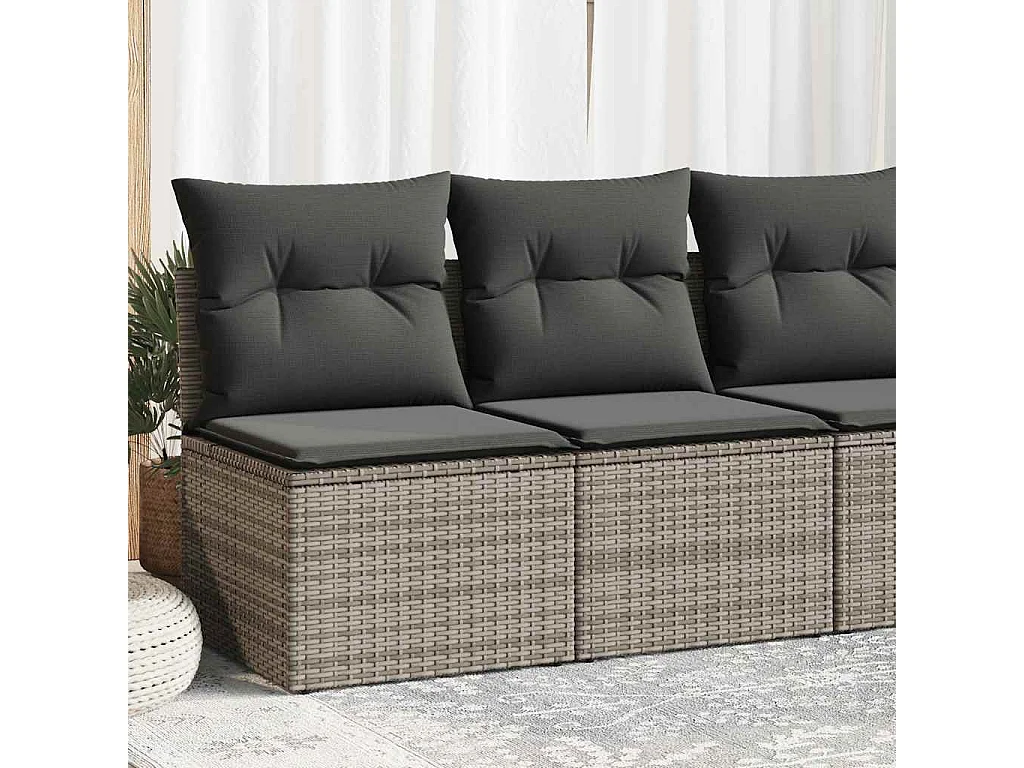 Salon de jardin 2 pièces avec coussins gris résine tressée acacia