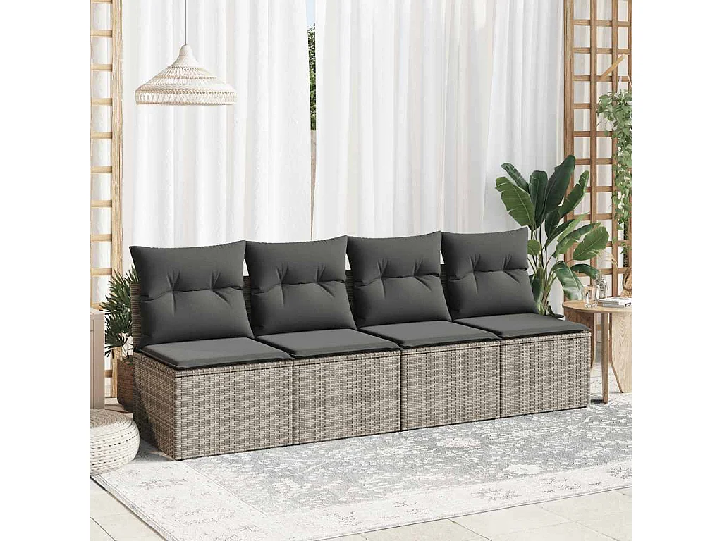 Salon de jardin 2 pièces avec coussins gris résine tressée acacia