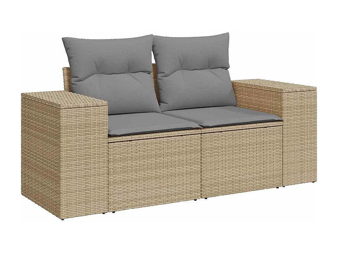 5-delige Loungeset met kussens poly rattan beige