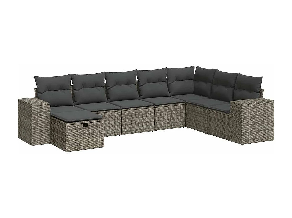 Salon de jardin 8 pièces avec coussins gris résine tressée
