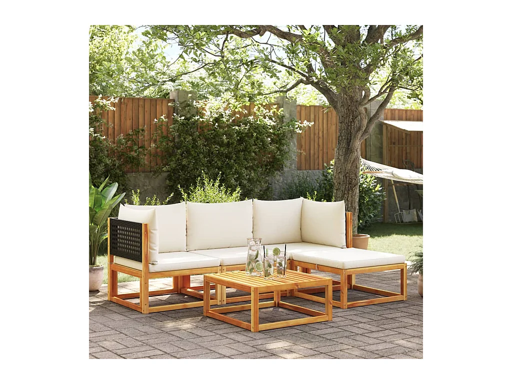 Set de sofás de jardín con cojines 5 piezas madera maciza acacia