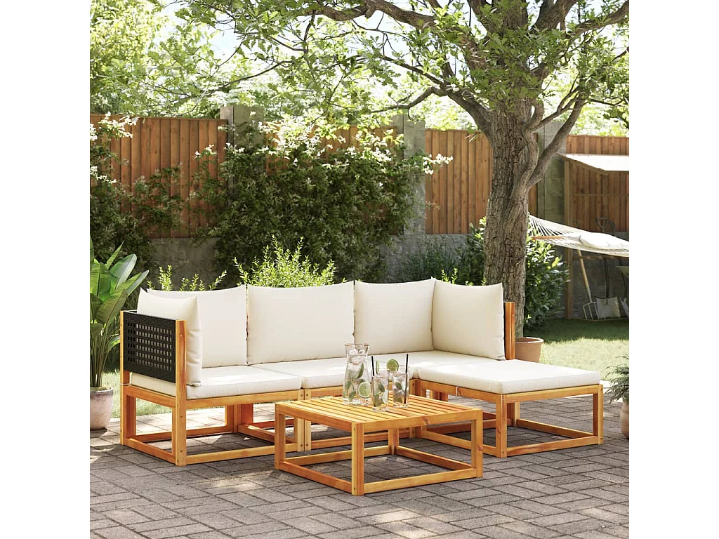 Salon de jardin avec coussins 5 pièces Bois d'acacia solide