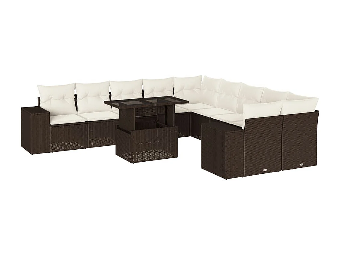 11-delige Loungeset met kussens poly rattan bruin